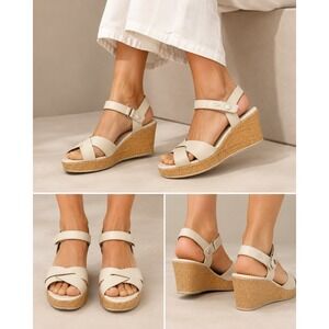 LACOSTE Maddie Leather Wedge White Strap Sandal EU 37 US 6 Summer